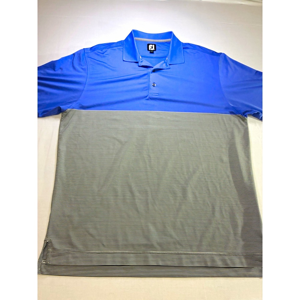 FootJoy Men's XL Blue/Black/White Striped Golf Polo Short Sleeve Embroidered